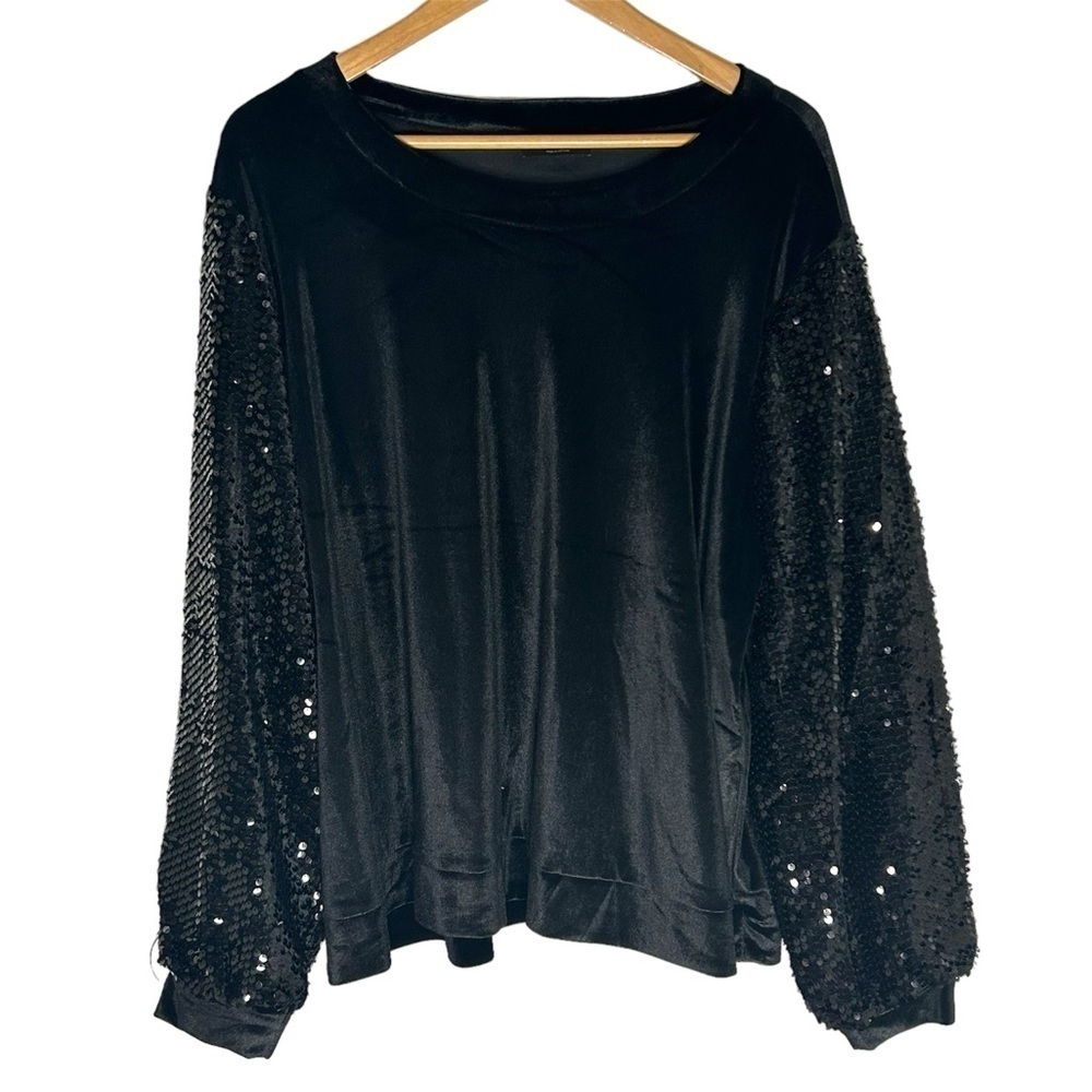 Lane Bryant | Sequin-Sleeve Crew-Neck Velour Sweatshirt
